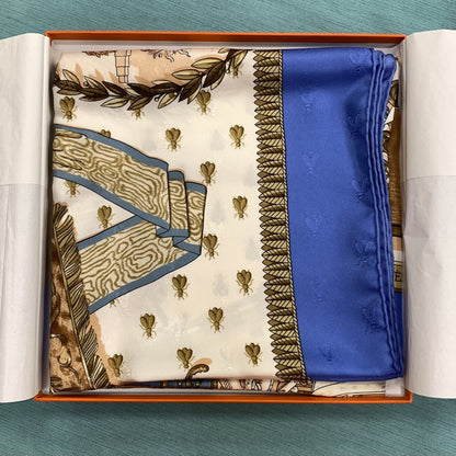 Hermes Carre 90 100% Silk Twill Napoleon Periwinkle Insect Bee Neckerchief Scarf