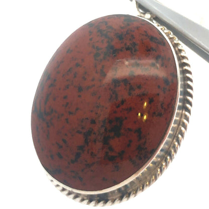 Vintage Taxco TM-287 Sterling Silver Mahogany Obsidian Statement Oval Pendant