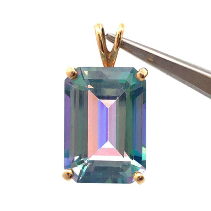 Gorgeous 10k Yellow Gold Emerald Cut Mystic Topaz Precious Statement Pendant