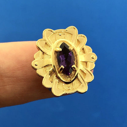 Designer 14K Yellow Gold Amethyst Solitaire Oval Scroll Slide Charm For Bracelet