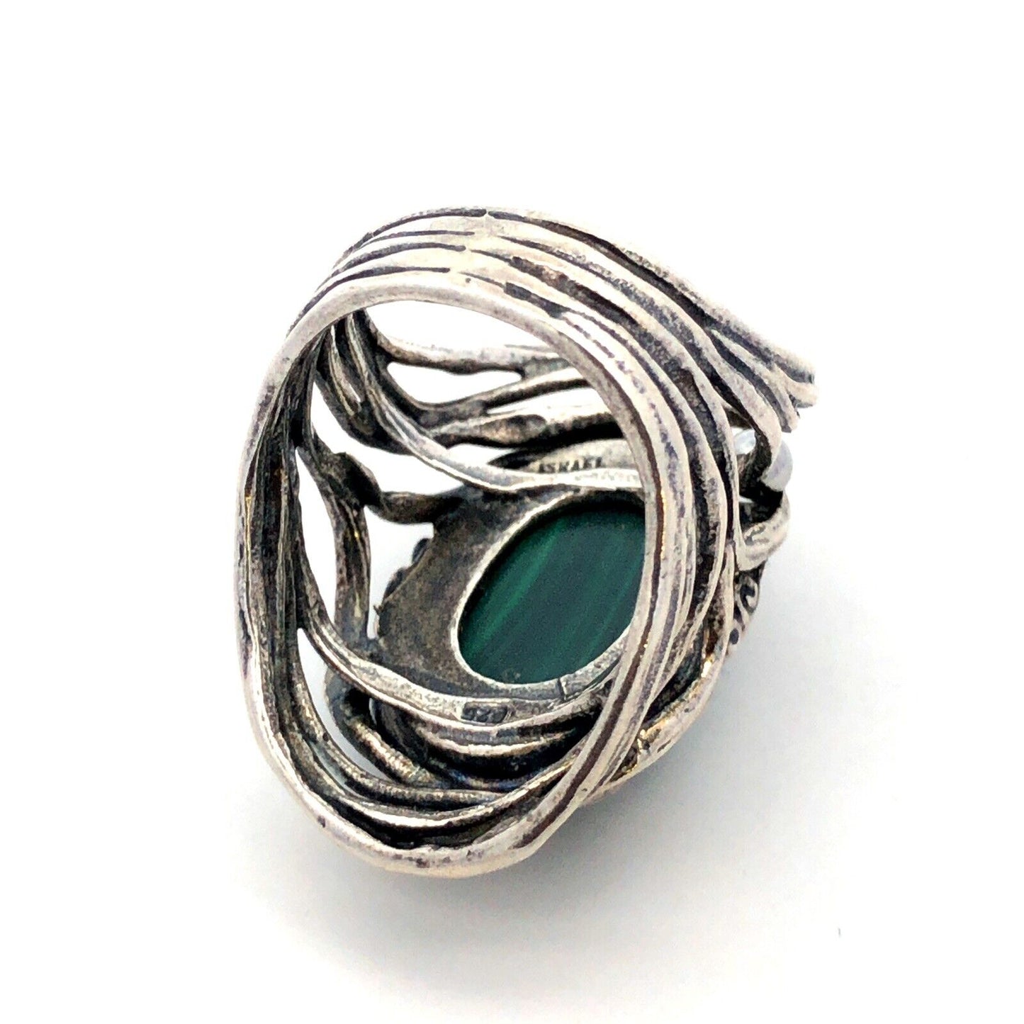 Israel Designer Didae 925 Sterling Silver Oval Malachite Cabochon Statement Ring