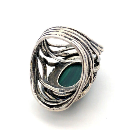 Israel Designer Didae 925 Sterling Silver Oval Malachite Cabochon Statement Ring