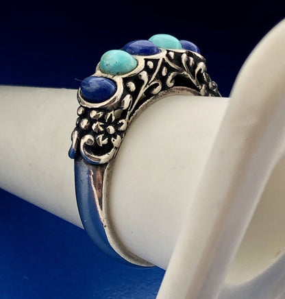 Vintage Carolyn Pollack Relios Sterling Silver 925 Turquoise Lapis Band Ring
