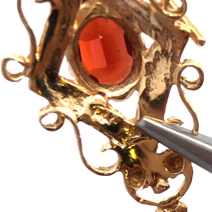 Vintage 14K Yellow Gold Oval Garnet Seed Pearl Dangle Drop Earrings