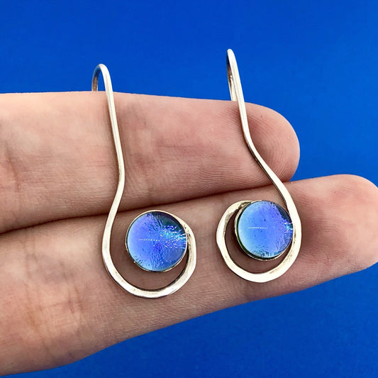 Artisan Sterling Silver 925 Azure Plastic Cabochon Modernist Slide Earrings