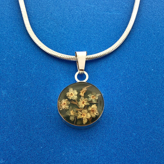 Designer Italy 925 Sterling Silver Resin Floral Drop Pendant Necklace