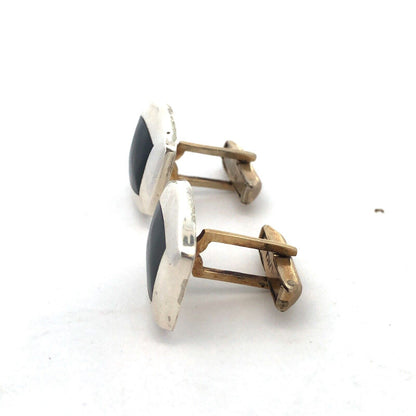 Vintage Taxco Mexico Alpaca Silver Black Onyx Men's Suit Dress Cufflinks