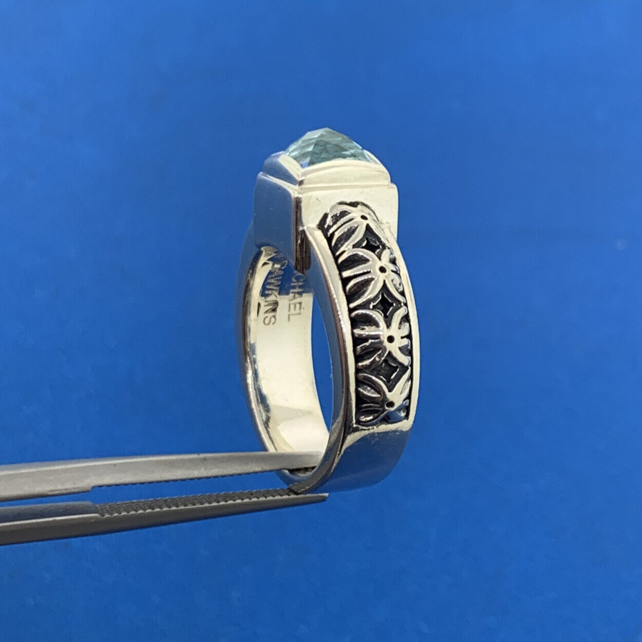 Michael Dawkins Sky Blue Topaz Russian Pattern Sterling Silver 925 Ring QVC