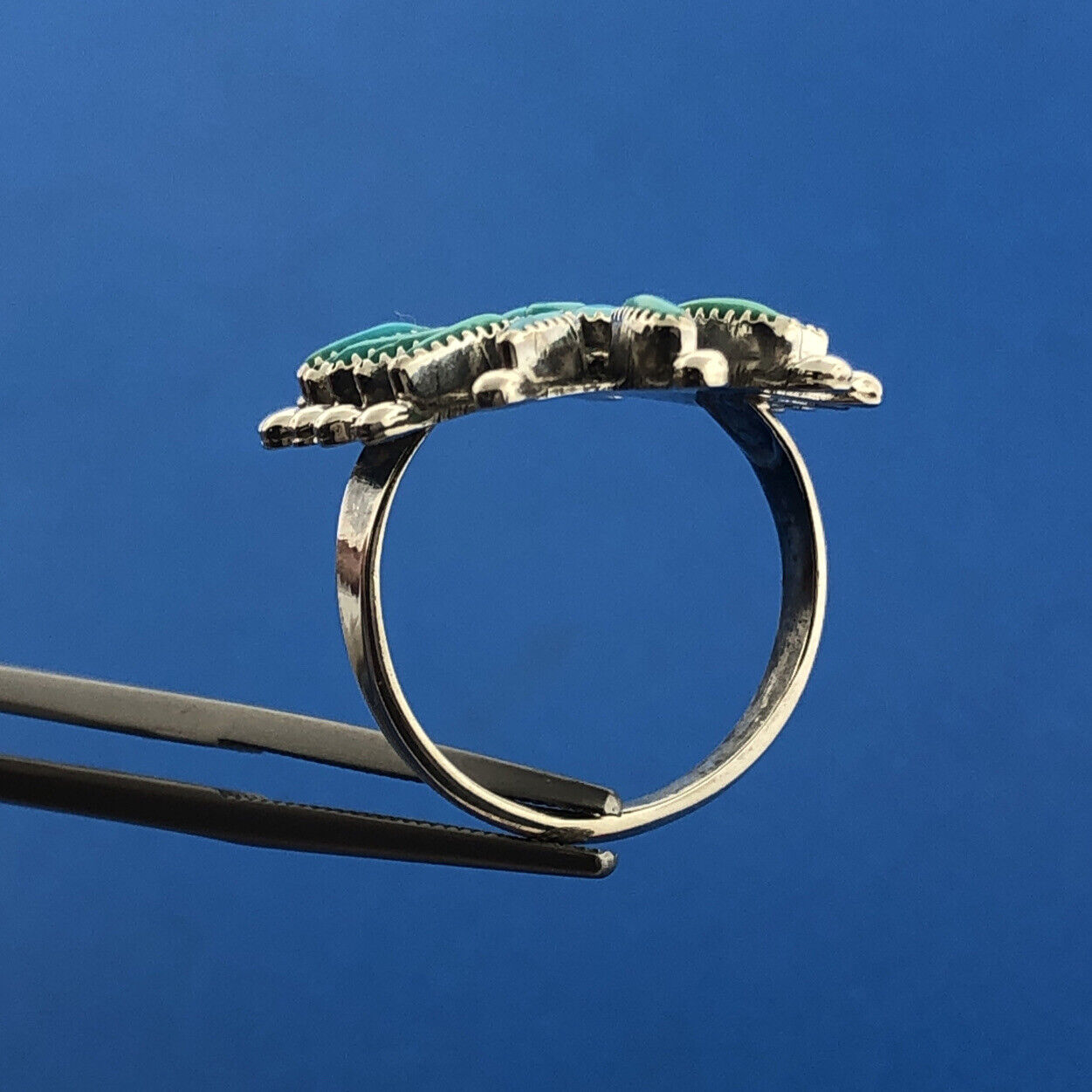 Stunning Sterling Silver 925 Cabochon Round Oval Turquoise Finger Ring Size 5.5