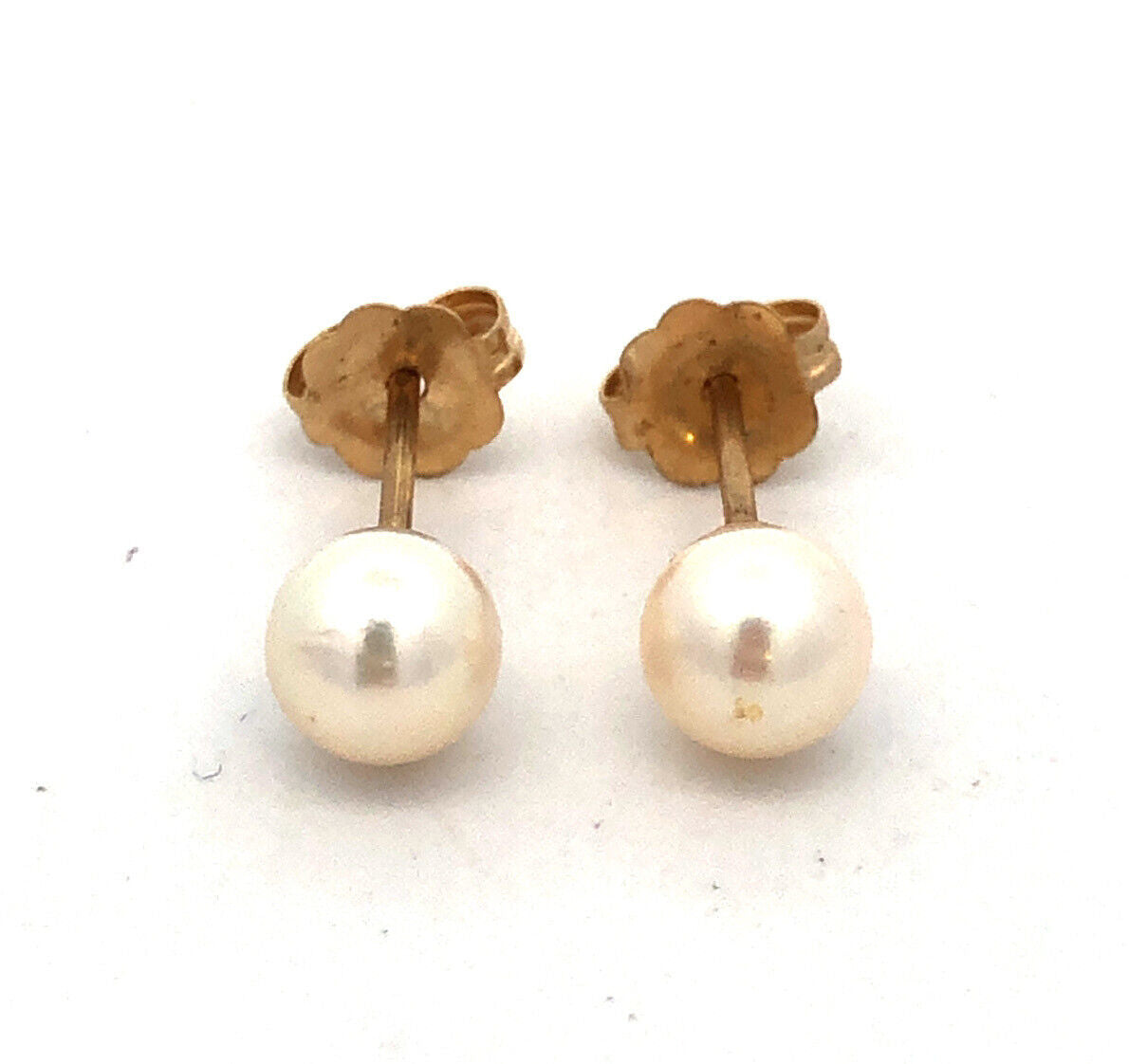 14K Yellow Gold Round Pearl Solitaire Ball Everyday Stud Earrings