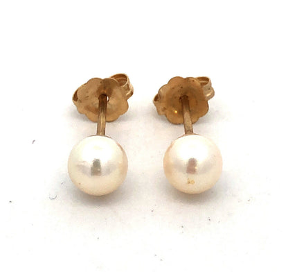 14K Yellow Gold Round Pearl Solitaire Ball Everyday Stud Earrings