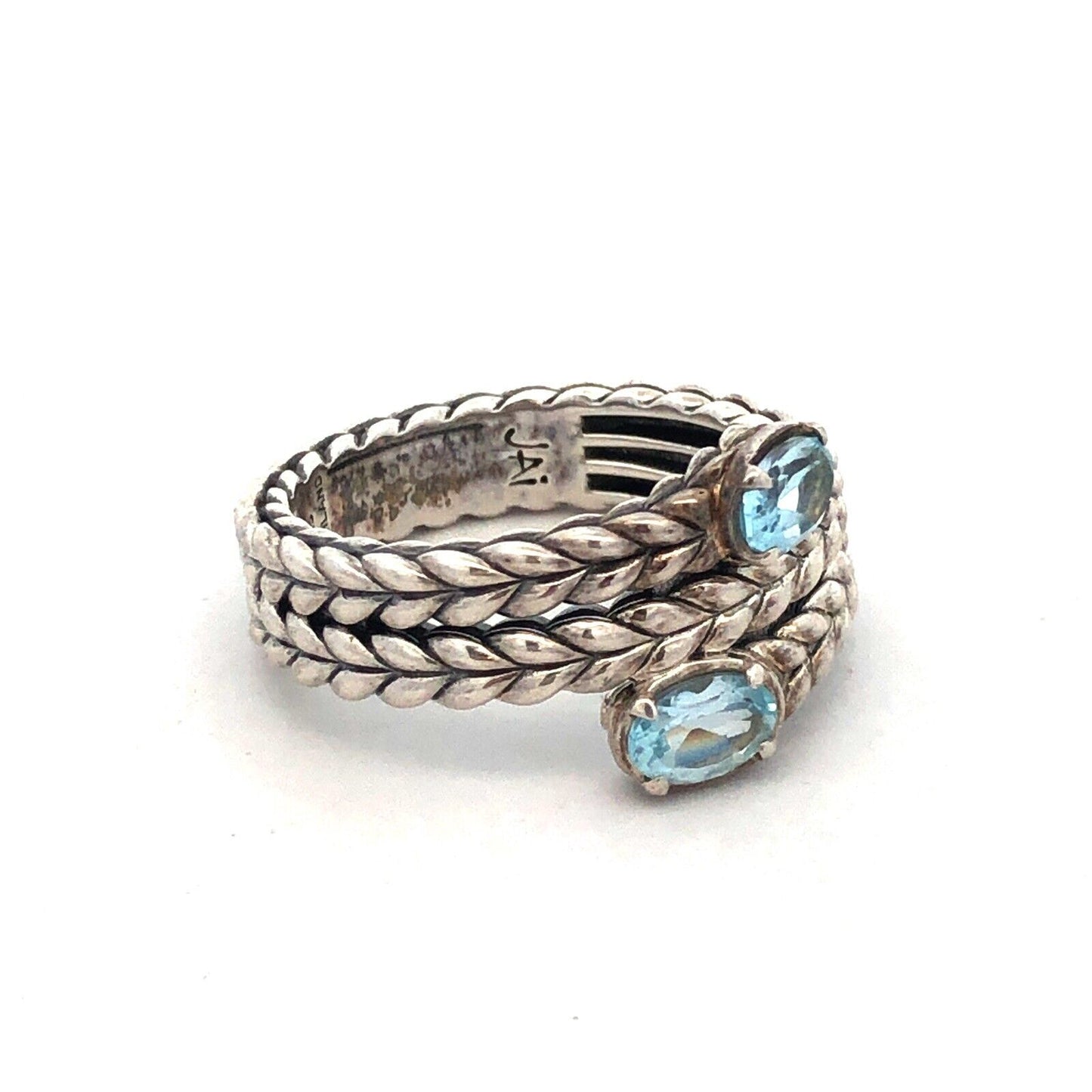 Designer John Hardy JAi 925 Sterling Silver Blue Topaz Braided Wrap Band Ring