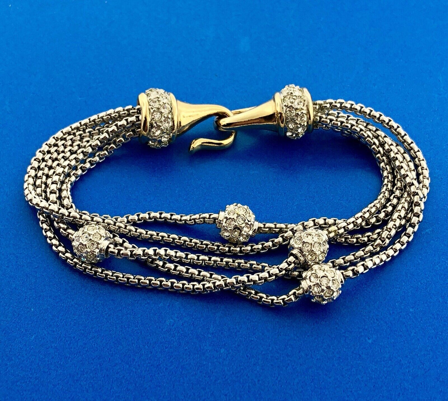 Ladies Silver Gold Tone Cubic Zirconia CZ Ball Station 5 Strand Fashion Bracelet