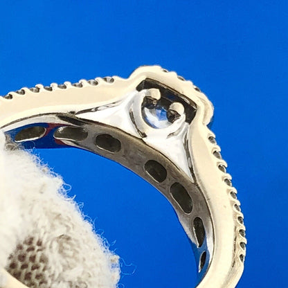 14K White Gold Round Solitaire Diamond Halo Band Accented Bridal Two Ring Set