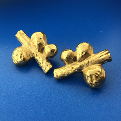 Mid Century Givenchy Modernist Vine Berry Harvest Runway Gold Tone Clip Earrings