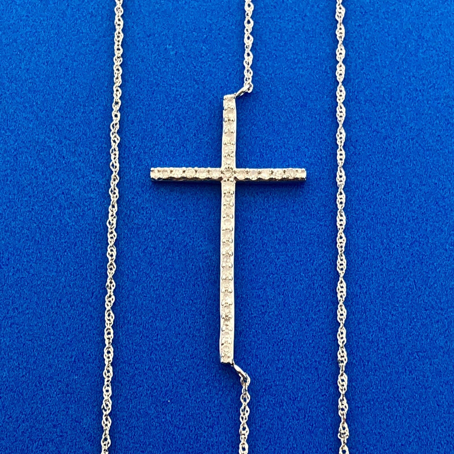 Designer 14K White Gold Diamond Bar Cross Religious Communion Easter Necklace
