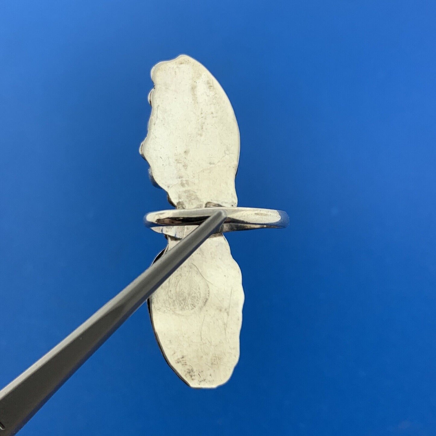 Lovely Sterling Silver 925 Cabochon Turquoise Coral Twin Leaf Finger Ring Size 8