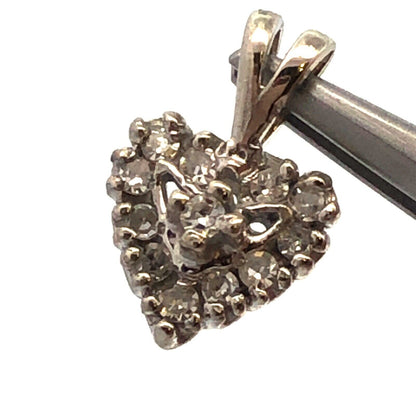14K White Gold Round Diamond Cluster Heart Anniversary Charm Pendant