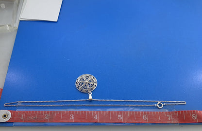 Vintage 835 Fine Silver Bead Scroll Floral Filigree Medallion Necklace