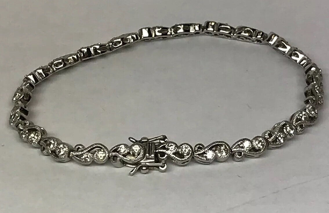 Tacori Sterling Silver 925 Cubic Zirconia CZ Open Scroll Link Tennis Bracelet
