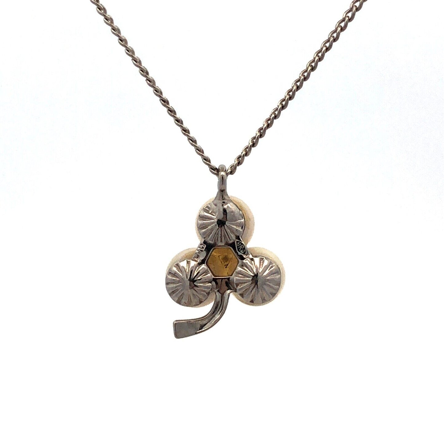 Designer 925 Sterling Silver Pearl Cubic Zirconia Clover Luck Pendant Necklace