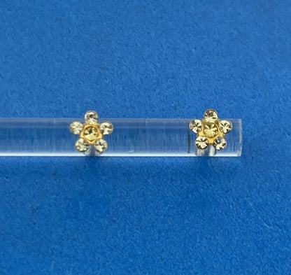 Designer 14K Yellow Gold Yellow Crystal Floral Design Shape Enamel Stud Earrings