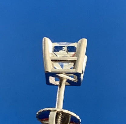 Designer 14K White Gold Princess Diamond Solitaire Screw Back Stud Earrings