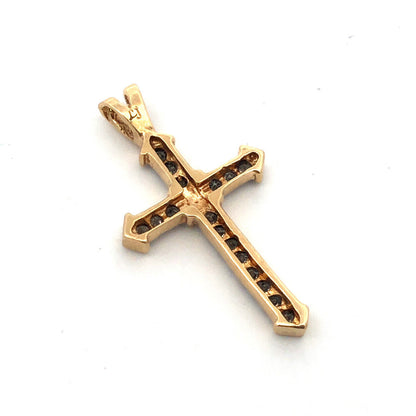10K Yellow Gold Designer LJ Round Diamond Pave Cross Pendant