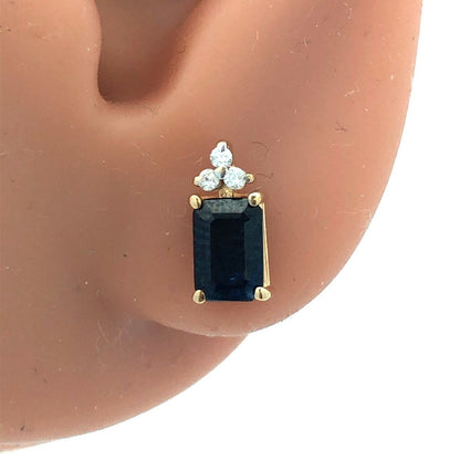 Designer 14K Yellow Gold Emerald Cut Sapphire Diamond Accented Stud Earrings