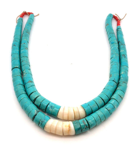 Vintage Artisan Turquoise Mother Of Pearl Coral Beaded Statement Necklace