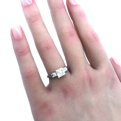 14k White Gold Princess Cut Cubic Zirconia cz Ring with Accents Size 5.75