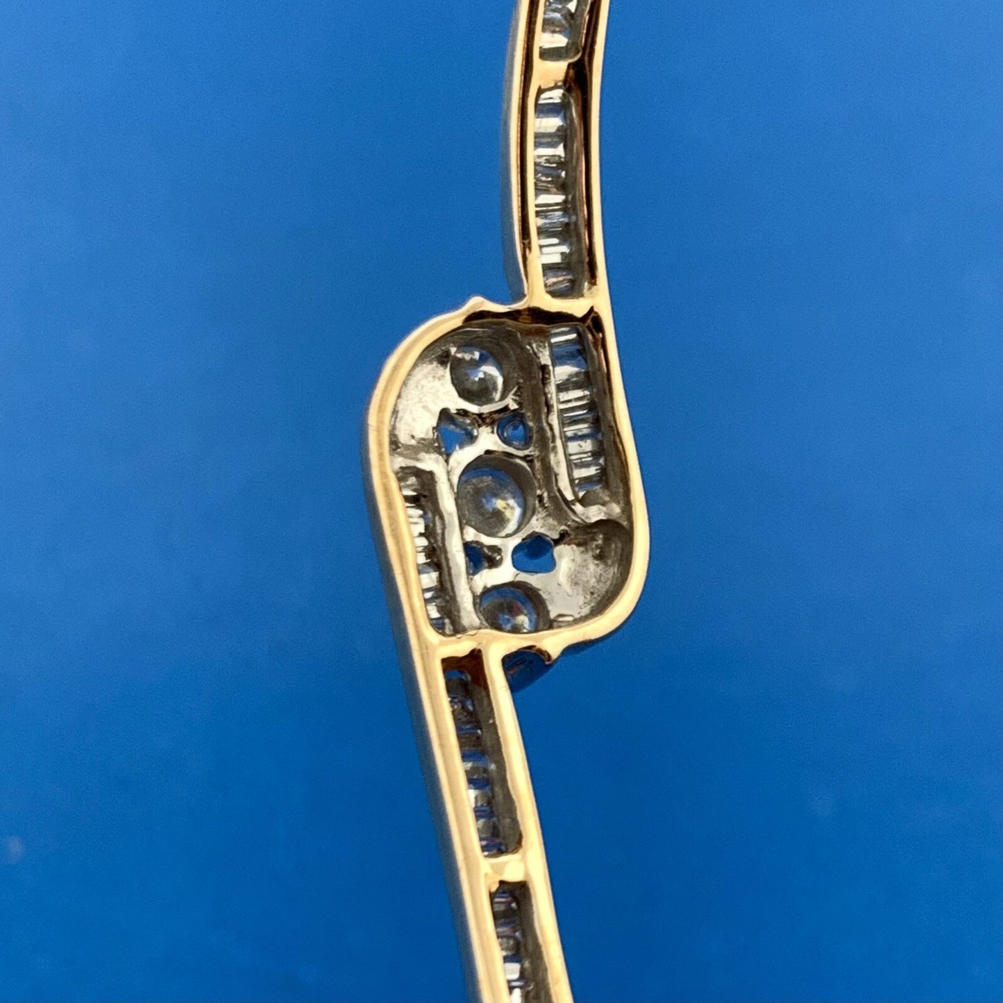 Designer 14K Yellow Gold Diamond Trio Baguette Accented Hinged Cuff Bracelet