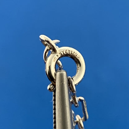 Native American Signed TQ Sterling Silver Turquoise Totem Pole Cross Necklace