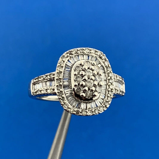 Designer 14K White Gold Diamond Cluster Double Halo Size 7 Engagement Ring