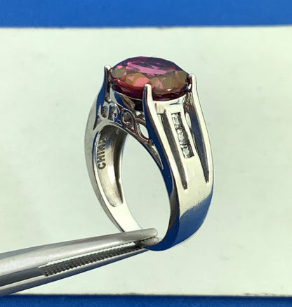 Designer BBJ 925 Sterling Silver Ruby Solitaire White Topaz Accent Cocktail Ring