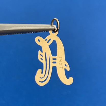 Designer 14K Yellow Gold Letter A Initial Monogram Script Charm Pendant