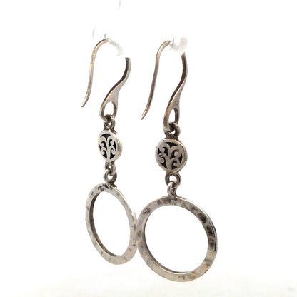 925 Sterling Silver Round Textured Hammered Dangle Hoop Earrings