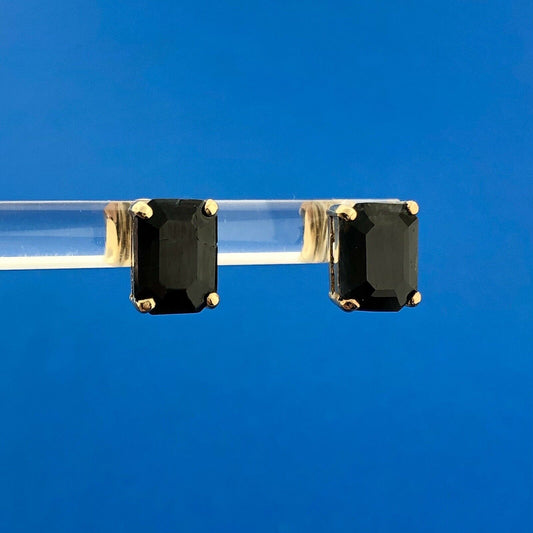 Gorgeous 14k Yellow Gold Emerald Cut Blue Sapphire Friction Back Stud Earrings