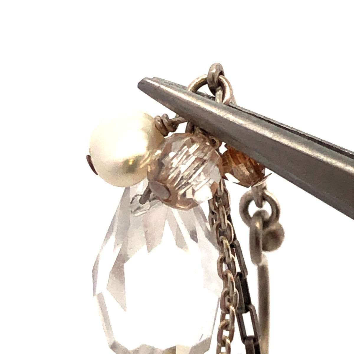 Designer 925 Sterling Silver Crystal Pearl Chain Cluster Dangle Hook Earrings