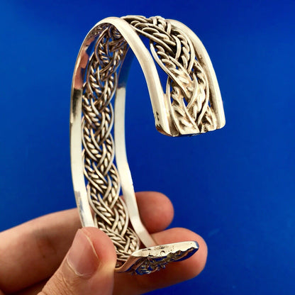 Vintage Taxco Mexico 925 Sterling Silver Open Basket Weave Wide Cuff Bracelet