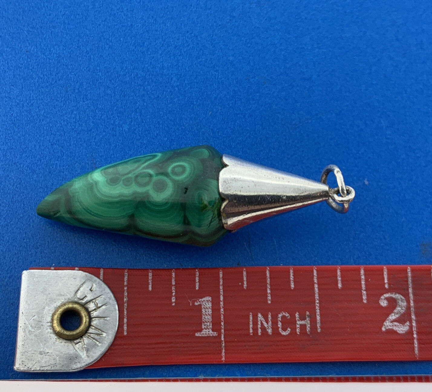 Stunning Sterling Silver 925 Cabochon Green Malachite Talismans  Dangle Pendant