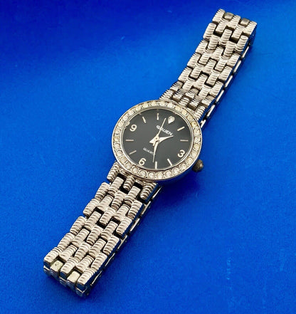 Elegant GRUEN Ladies Silver Tone Cubic Zirconia Bezel Bracelet Wrist Watch Works