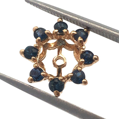 14K Yellow Gold Round London Blue Topaz Halo Earring Jackets