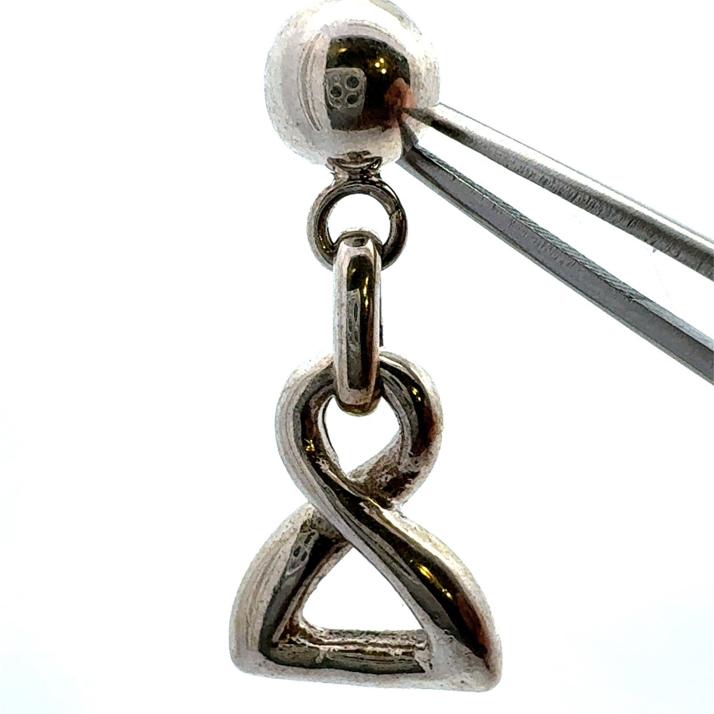 Estate 925 Sterling Silver Modernist Polished Twist Triangle Drop Post Earrings