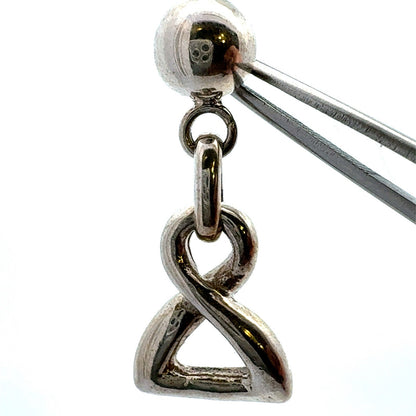 Estate 925 Sterling Silver Modernist Polished Twist Triangle Drop Post Earrings