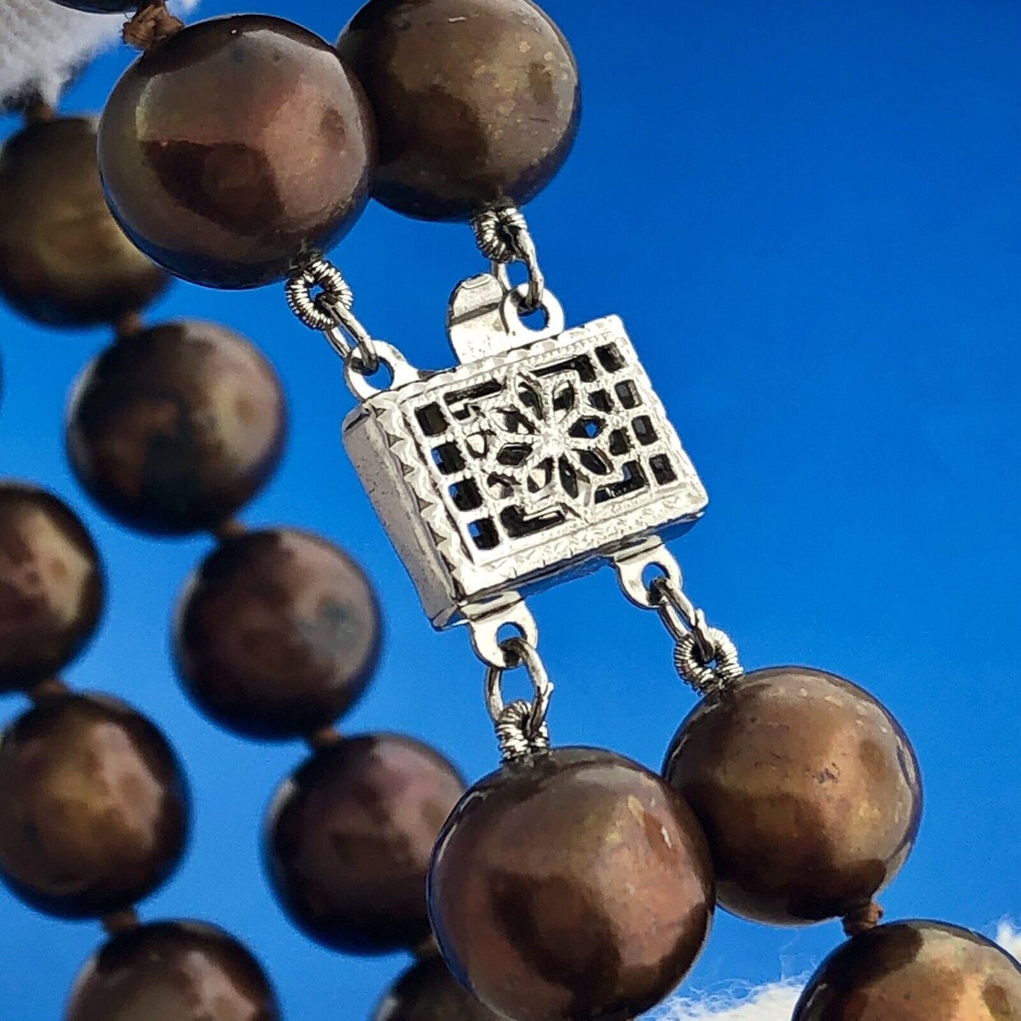 Beautiful 925 Sterling Silver Bronze Chocolate Pearl Double Strand Bracelet