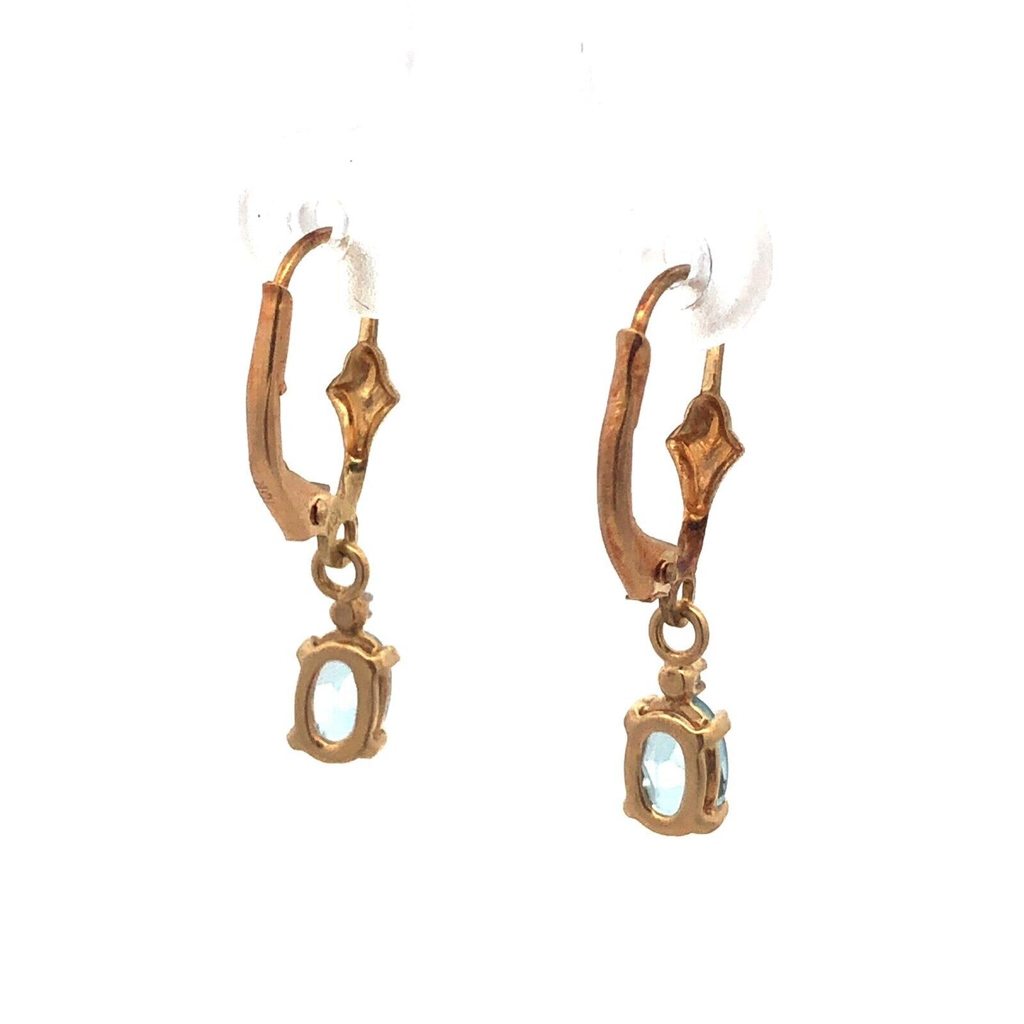Designer ADL 10K Yellow Gold Oval Blue Topaz December Occasion Dangle Earrings