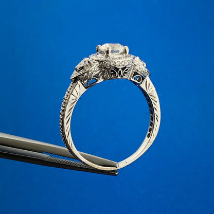 Designer 14K White Gold Solitaire Halo Accent Diamond 2 Ring Bridal Set