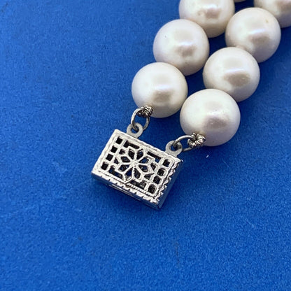 Sterling Silver 925 Pearl White Topaz Accented Double Strand Bracelet