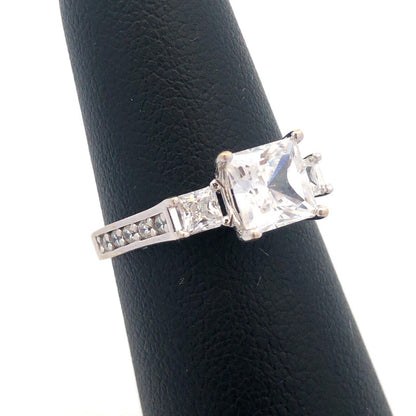 14k White Gold Princess Cut Cubic Zirconia cz Ring with Accents Size 5.75